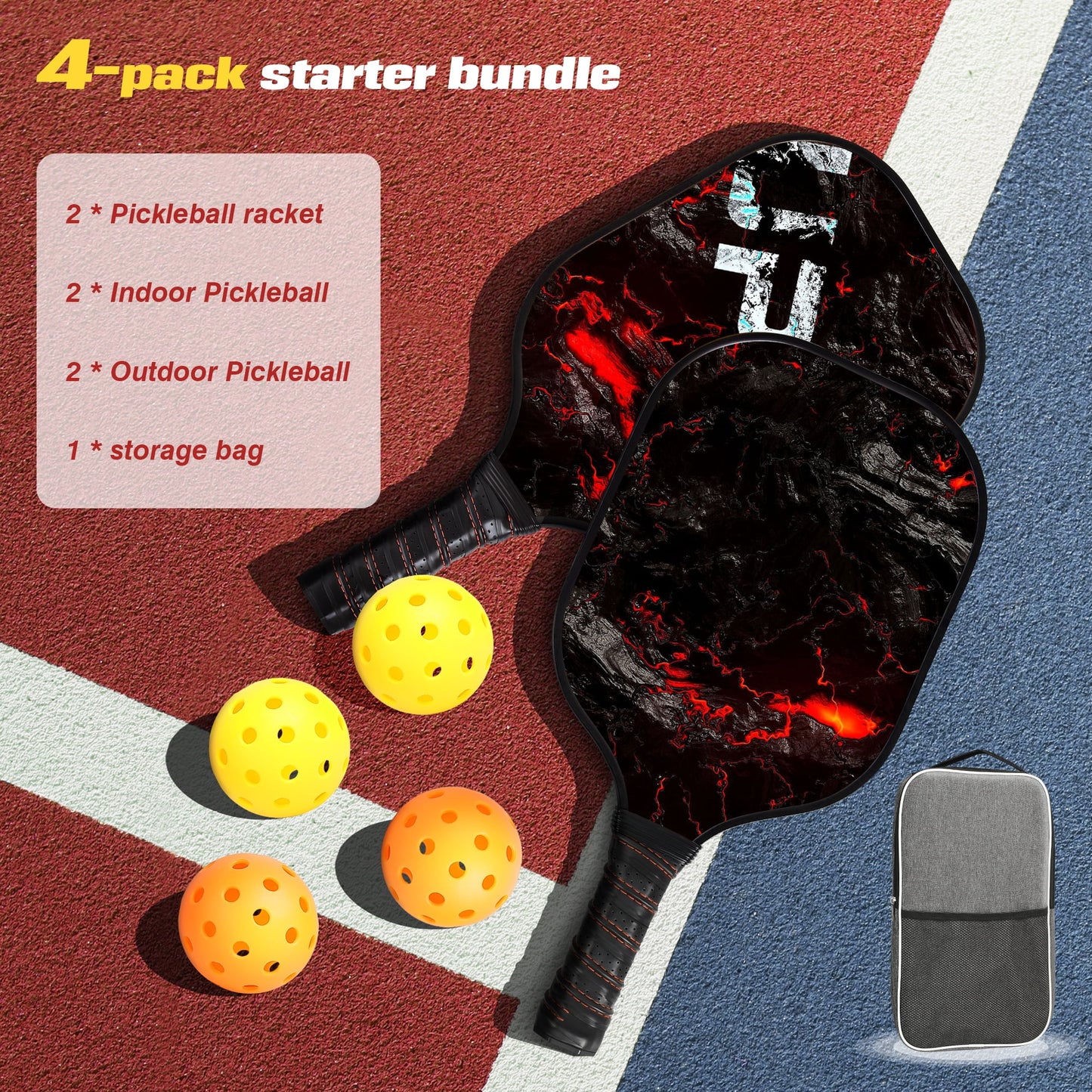 2024 Upgraded Pickleball Paddles, Graphite Fiber Polypropylene Honeycomb Core , Pickle Ball Set with 2 Pickle Ball Rackets, 4 Balls and Backpack